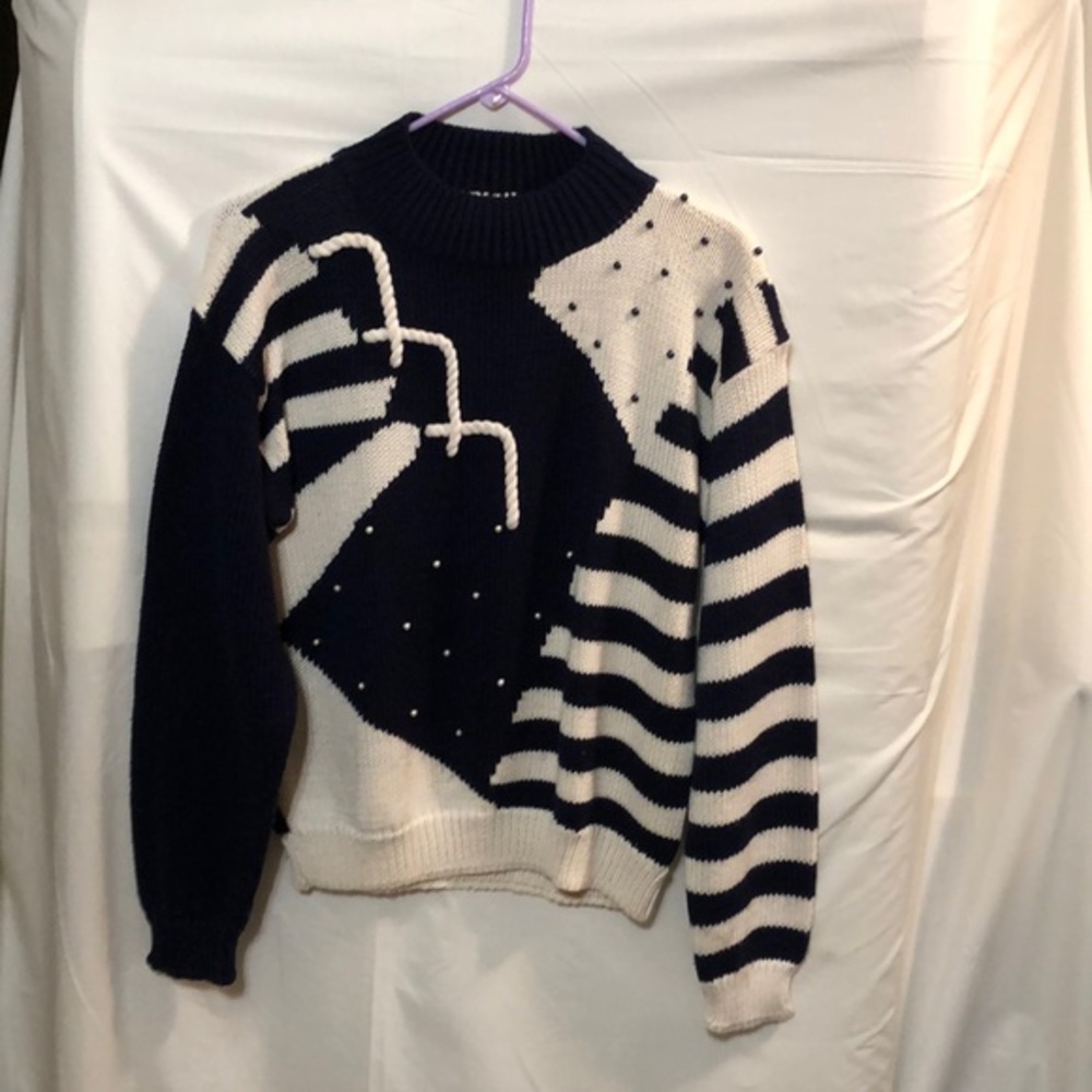 Koret Nautical Navy Blue & White Sweater